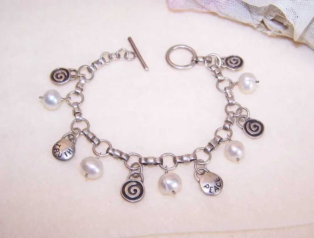 Sterling Silver Freshwater Pearl Chain Bracelet -… - image 9