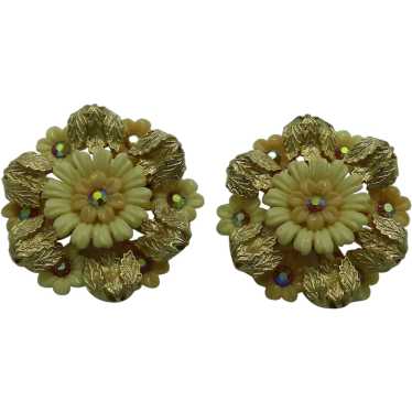Large Coro Flower Earrings Plastic & Aurora Borea… - image 1
