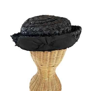 1950s Vintage Black Straw Hat