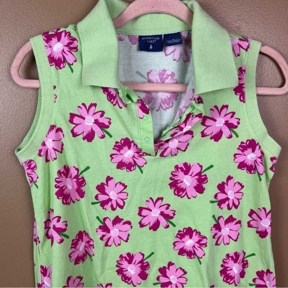 Vintage Floral Green / Pink Dress Women's Small - image 1