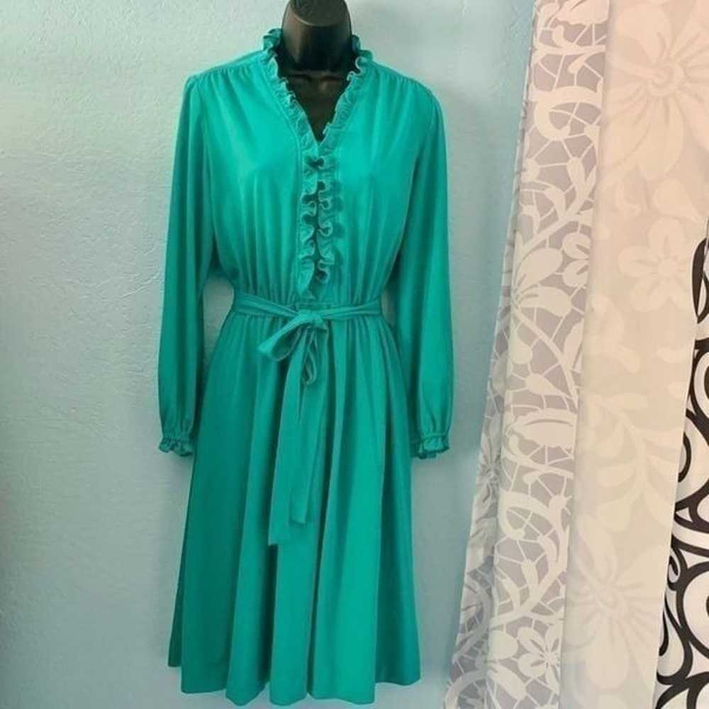 Vintage Teal Ruffled Dress - image 1