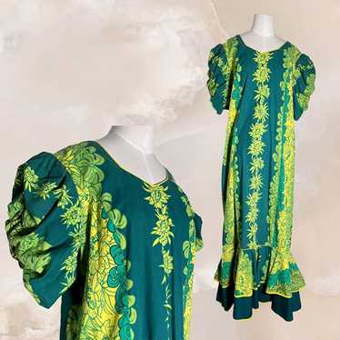 T&L MUUMUU FACTORY Vintage Hawaiian Dress M/L Gre… - image 1
