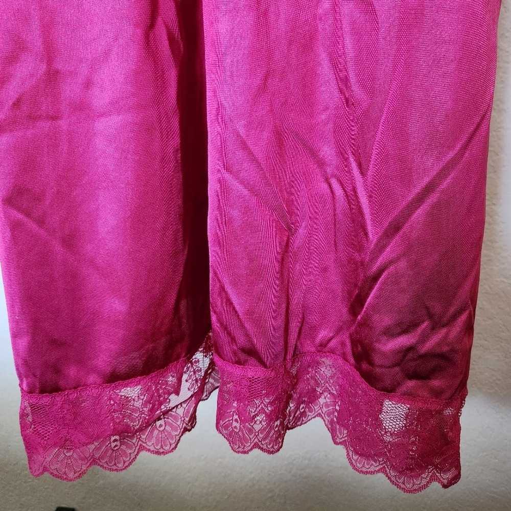 Vintage 80s Barbiecore Magenta Slinky Lace Nighti… - image 3