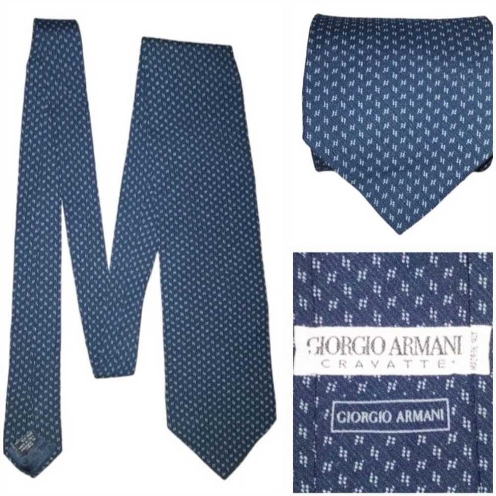 Vtg Giorgio Armani Cravatte Tie Blue Geometric - image 1