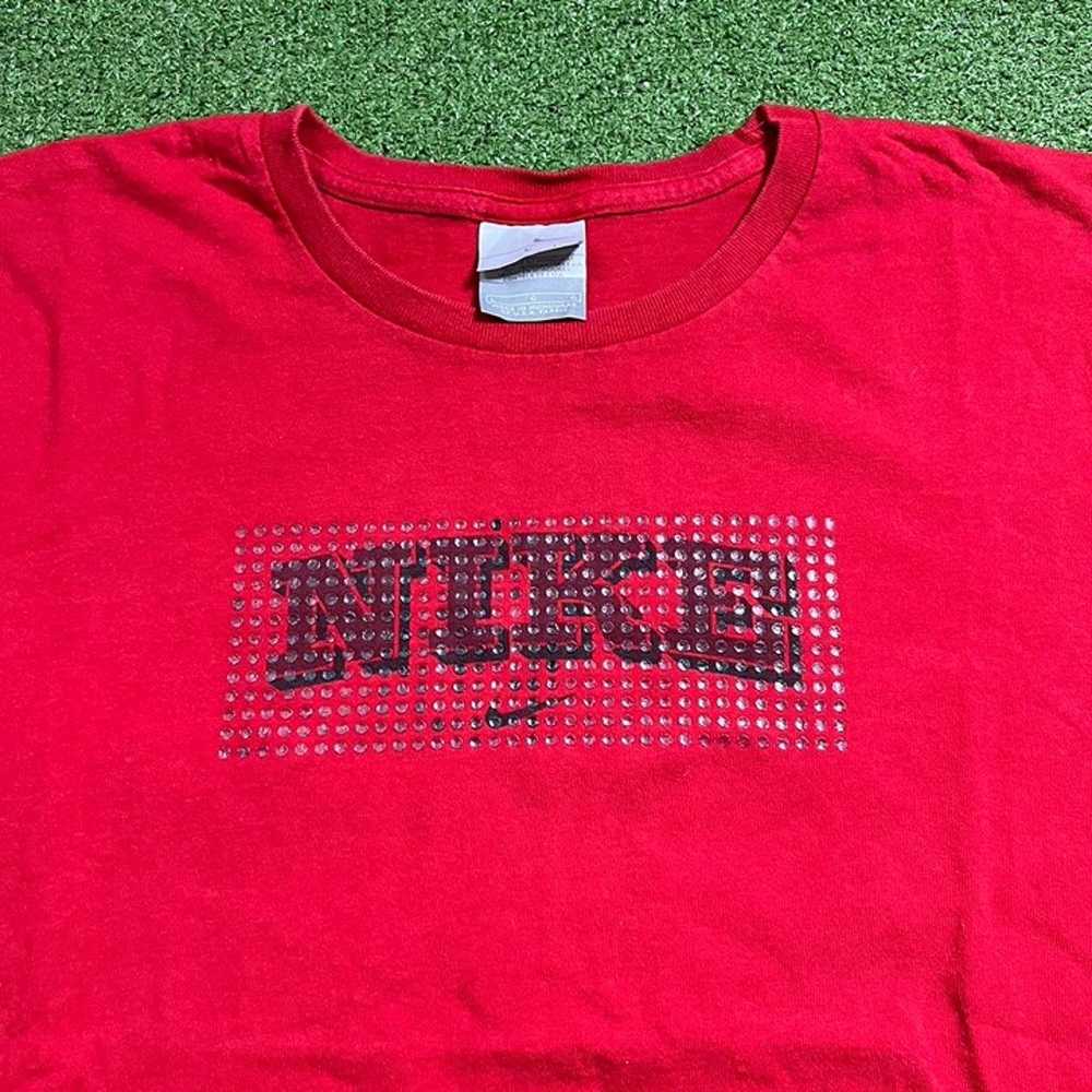 vintage nike small swoosh spell out red shirt - image 2