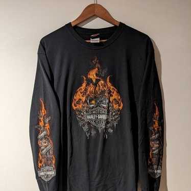 Vintage 2013 Harley Davidson Flames Skull Black La