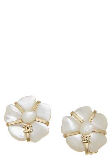 Gold Pearl Camellia Earrings - image 1