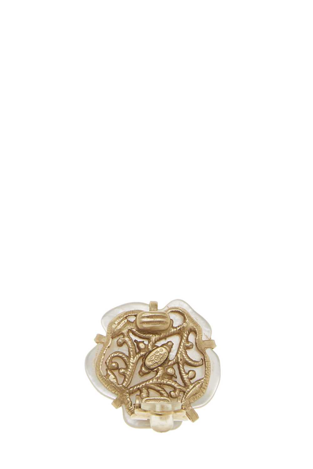 Gold Pearl Camellia Earrings - image 3
