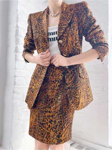 silk Escada Leopard blazer skirt set