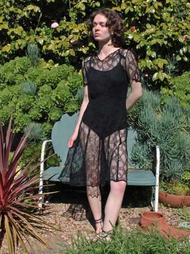 30s Black Lace Dress - image 1