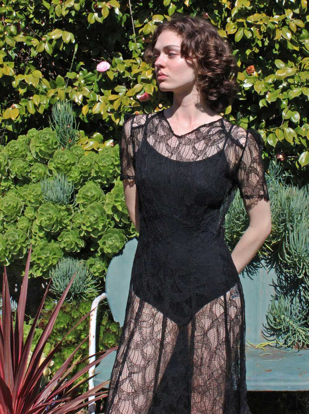 30s Black Lace Dress - image 4