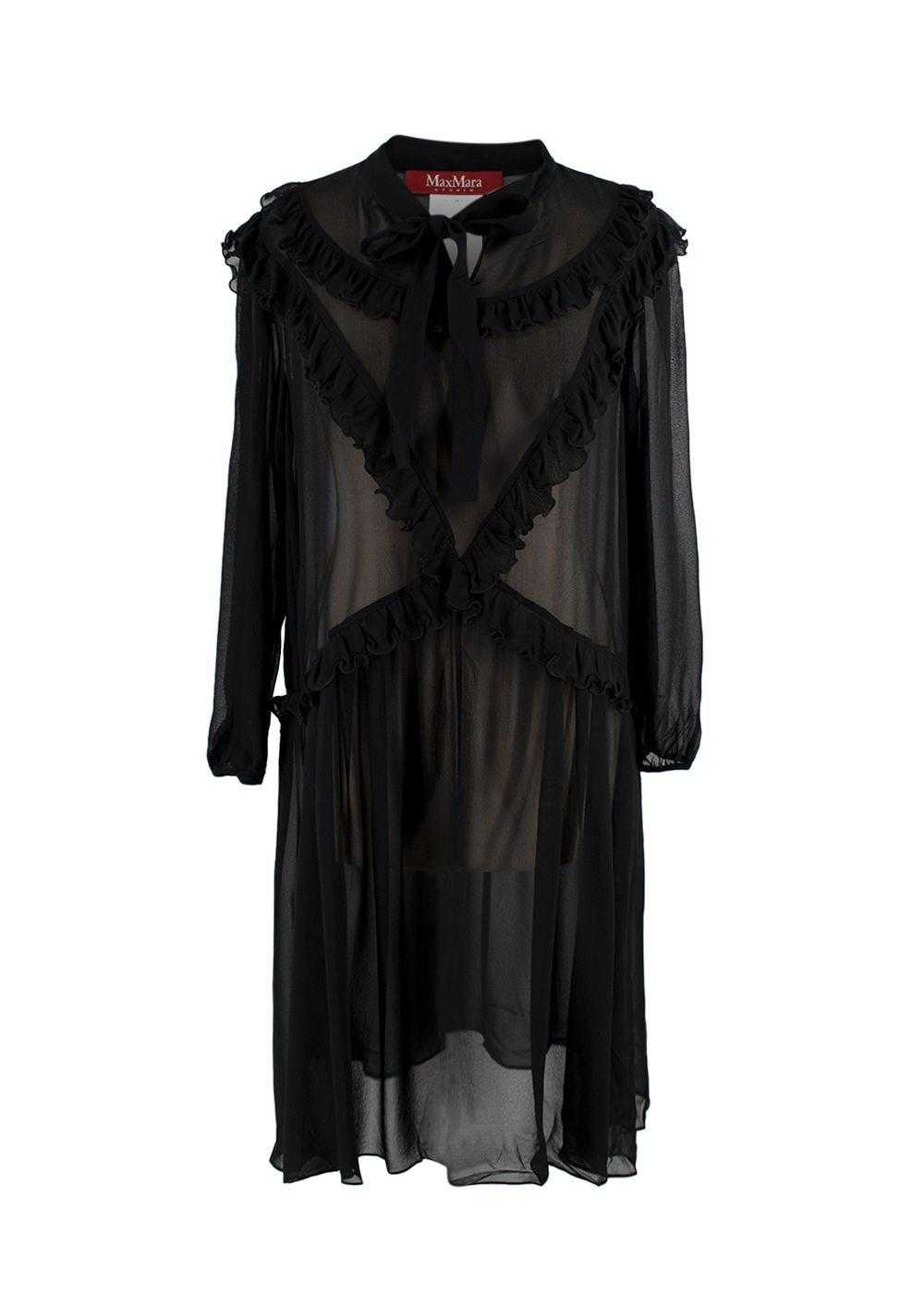 Managed by hewi MaxMara Black Sheer Ruffled Silk … - image 1