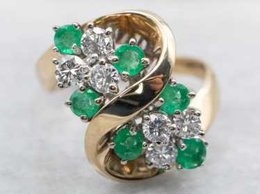 Modernist Gold Emerald and Diamond Bypass Ring - image 1
