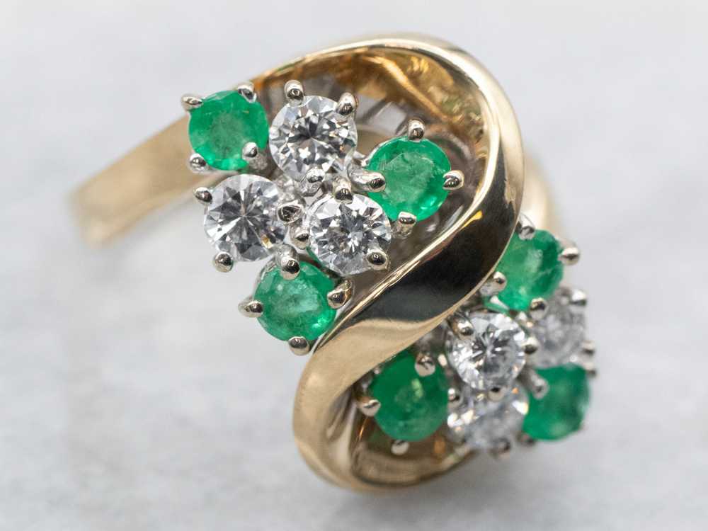 Modernist Gold Emerald and Diamond Bypass Ring - image 2