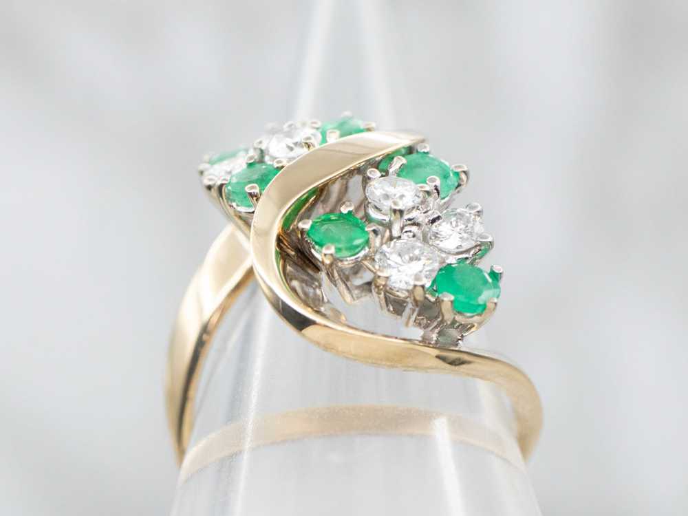 Modernist Gold Emerald and Diamond Bypass Ring - image 3