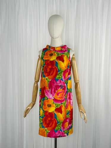 1960s vibrant large scale floral dress
