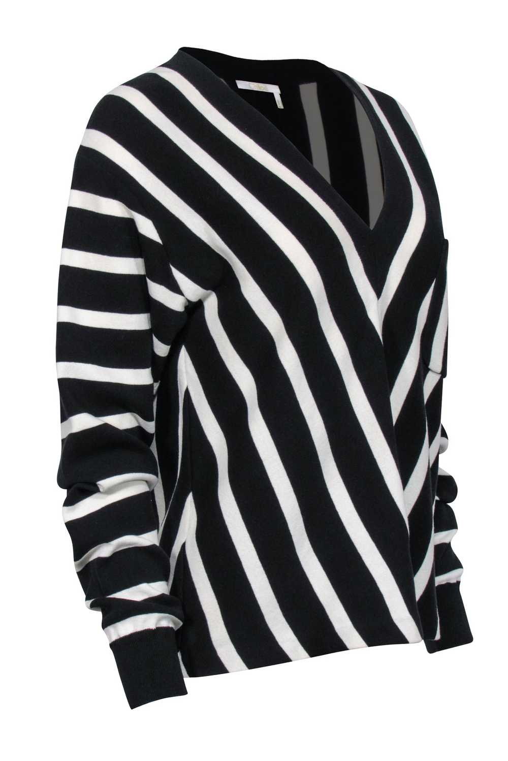 Chloe - Black & White Striped Cotton Sweater Sz L - image 2