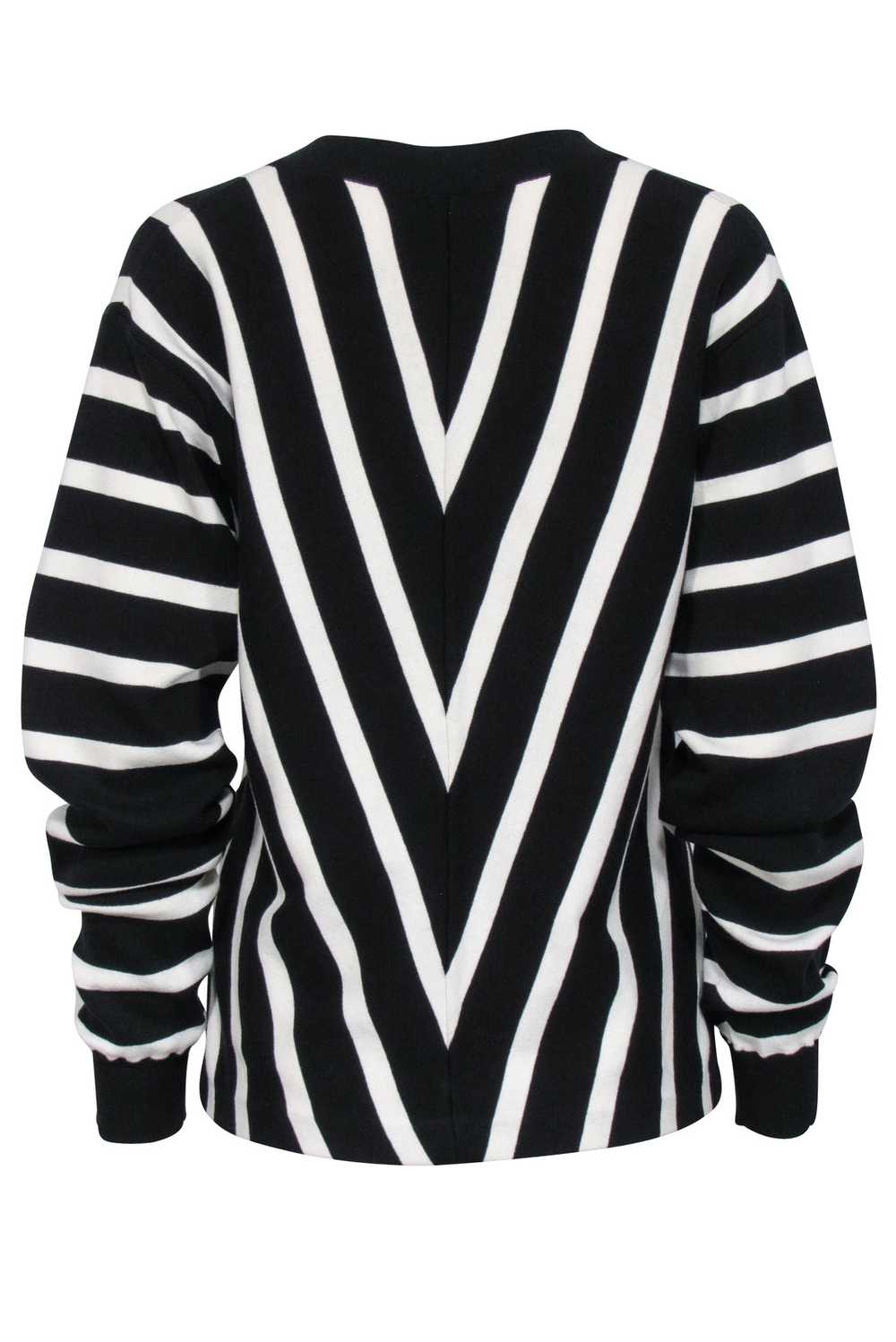 Chloe - Black & White Striped Cotton Sweater Sz L - image 3