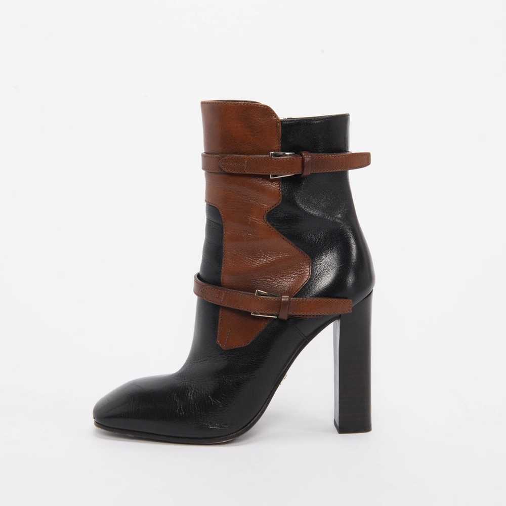 Prada Black & Tan Leather Strap Detail Boots 38.5 - image 2