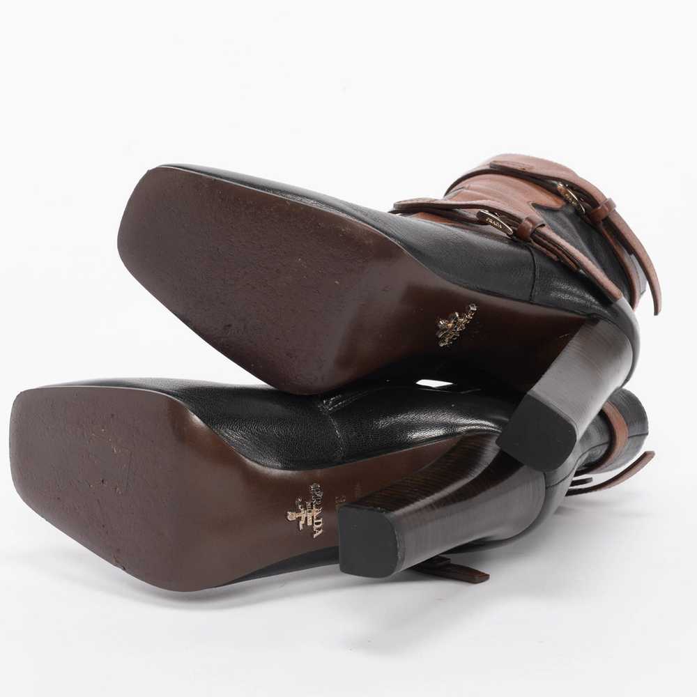Prada Black & Tan Leather Strap Detail Boots 38.5 - image 7
