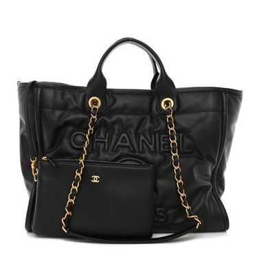 CHANEL Calfskin Embossed Medium Deauville Tote Bl… - image 1