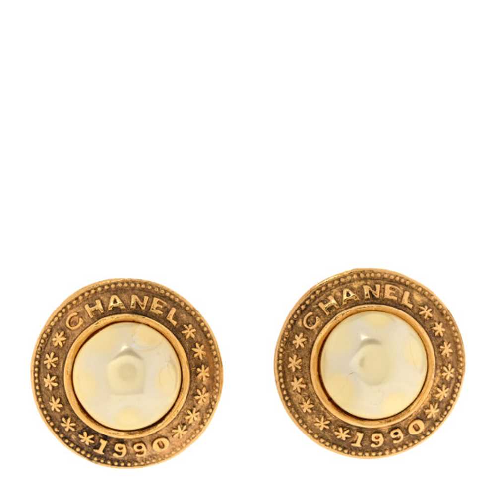 CHANEL Metal Pearl Clip On Earrings Gold - image 1