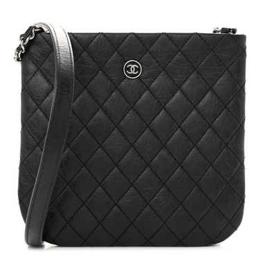 CHANEL Aged Calfskin Quilted Crossbody Bag Black