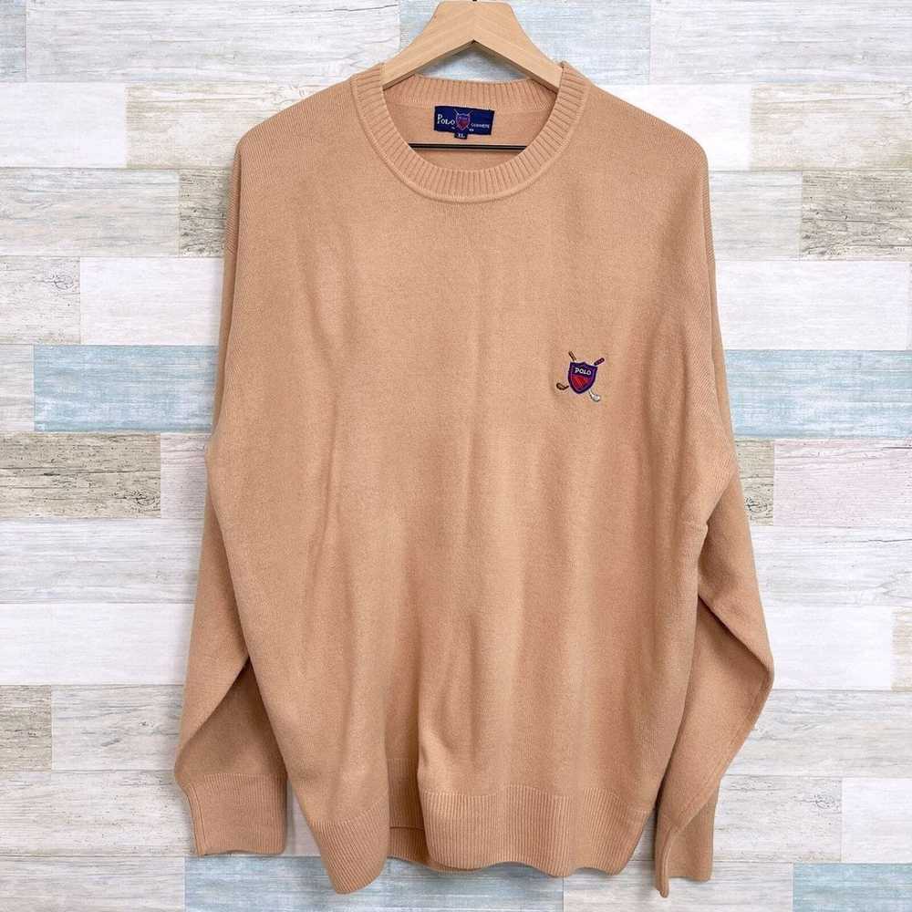 POLO Ralph Lauren Pure Cashmere Sweater Tan Golf … - image 1