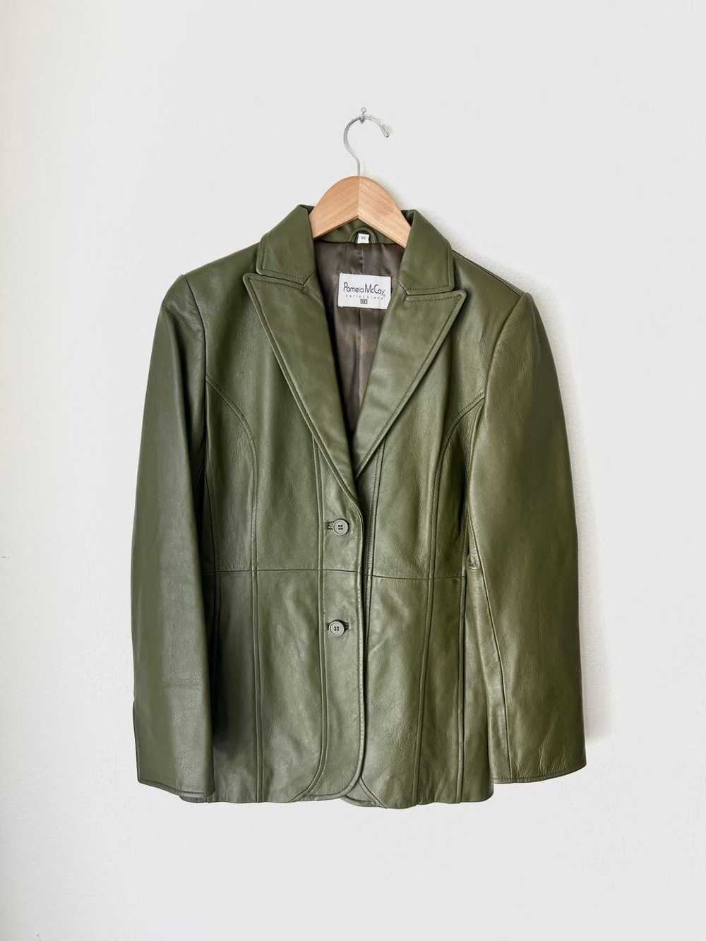 Vintage Olive Green Leather Blazer (XS) | Used,… - image 1