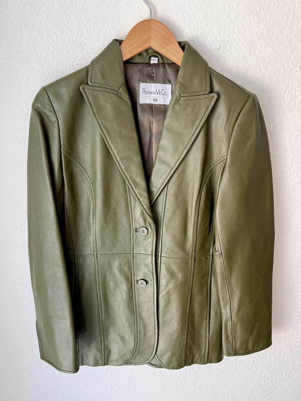 Vintage Olive Green Leather Blazer (XS) | Used,… - image 2