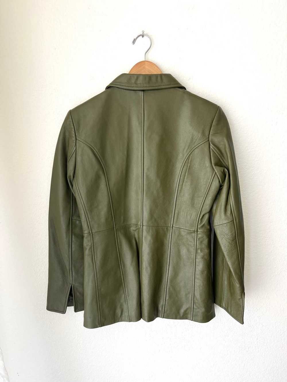 Vintage Olive Green Leather Blazer (XS) | Used,… - image 4