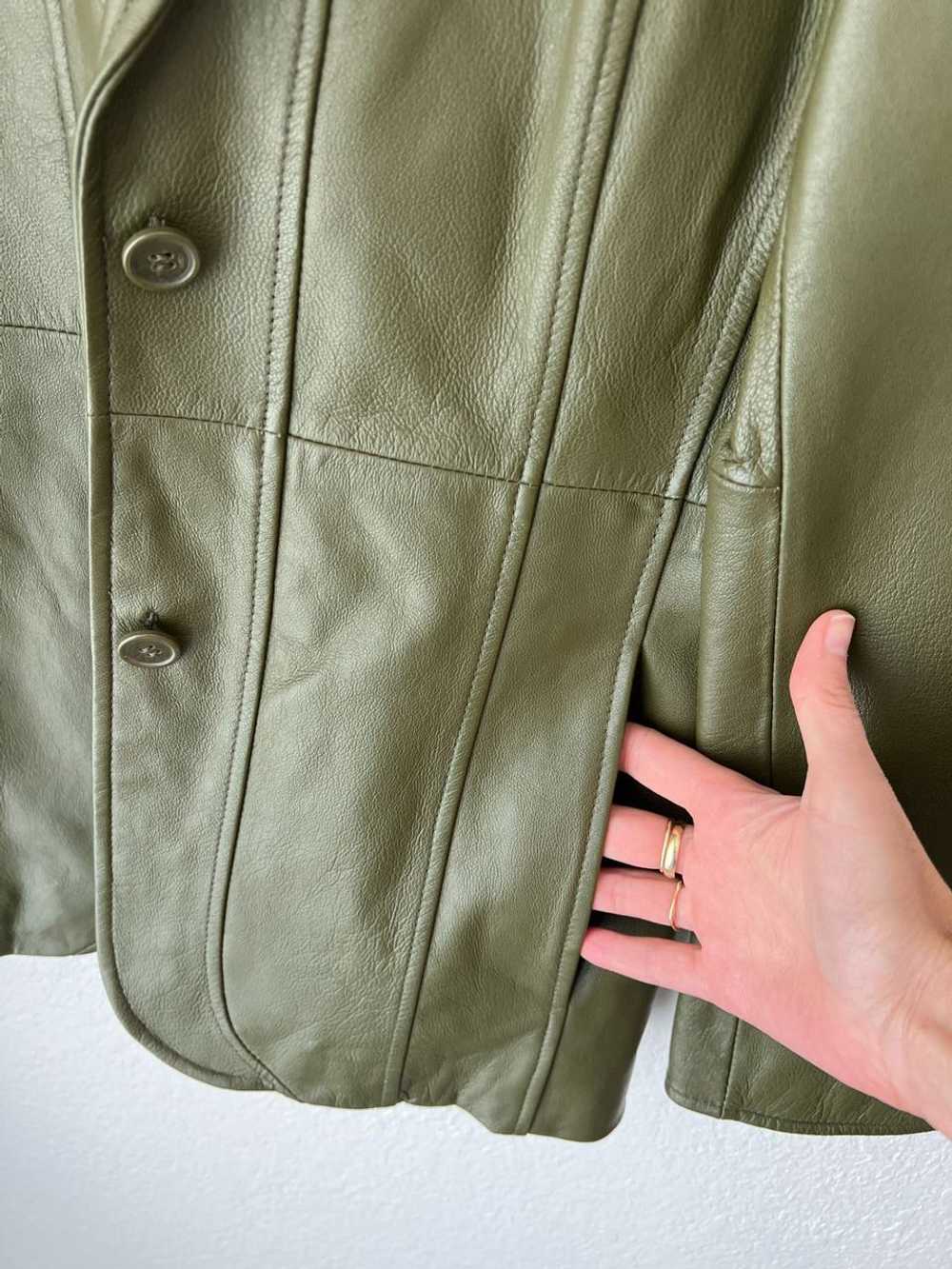 Vintage Olive Green Leather Blazer (XS) | Used,… - image 6