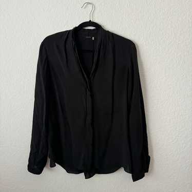 Elie Tahari long sleeve black silk v neck top (S)… - image 1