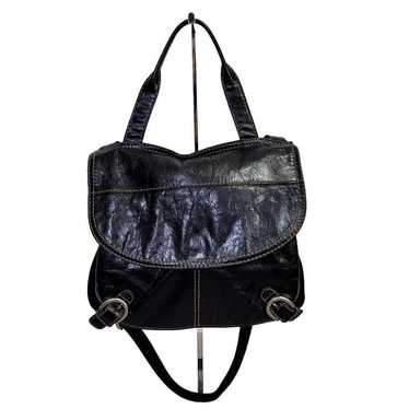 Fossil Lizette Black Leather Canvas Messenger Bag 