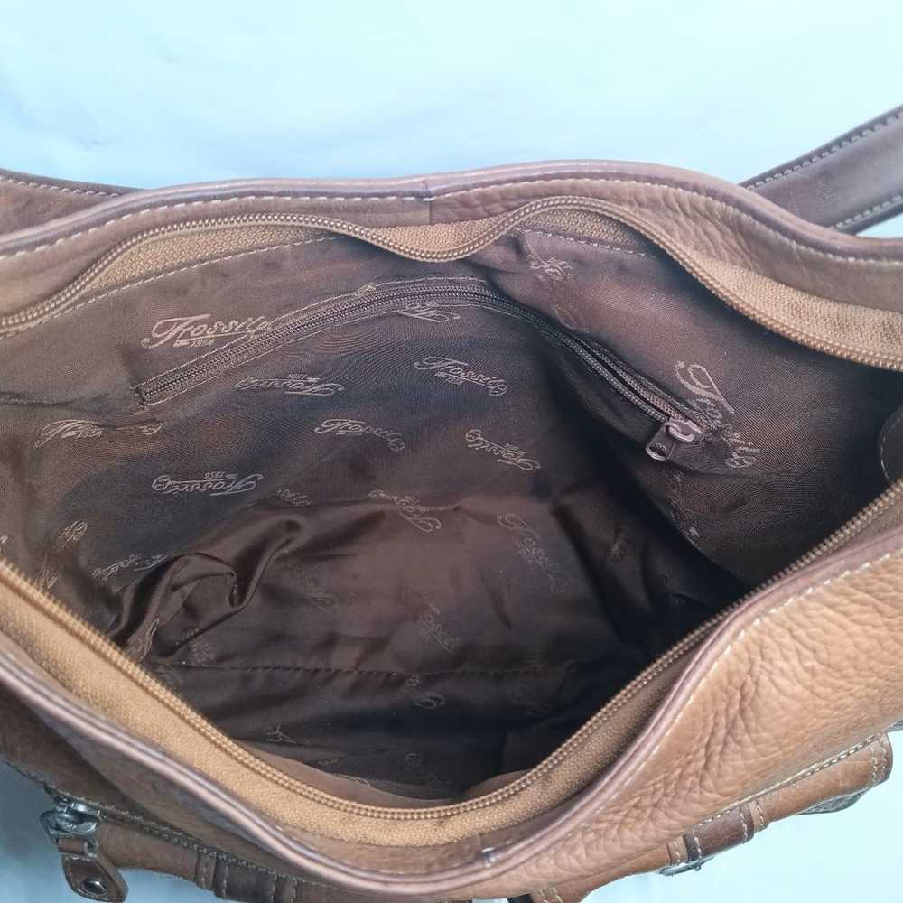 Vtg 90's/Y2K brown pebbled leather Fossil bag - image 10