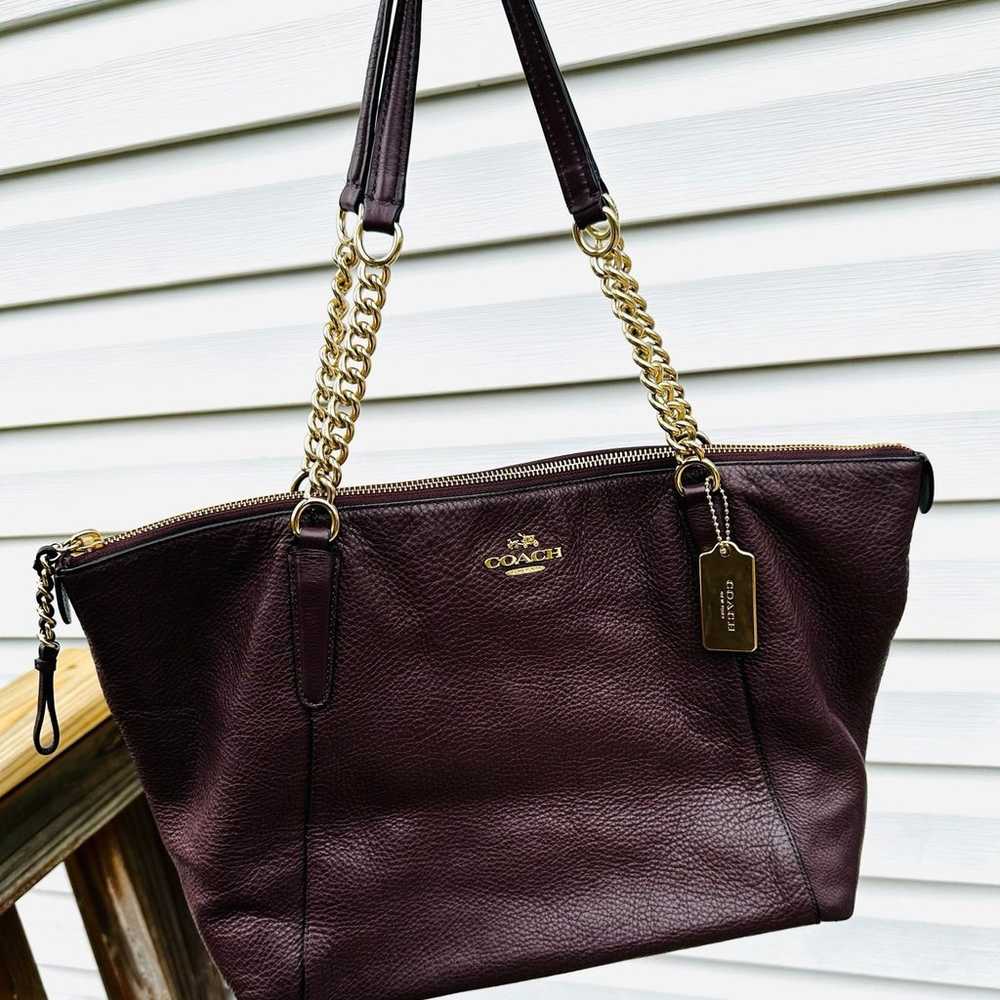 Coach Handbag Oxblood Pebbled Leather with Gold A… - image 1