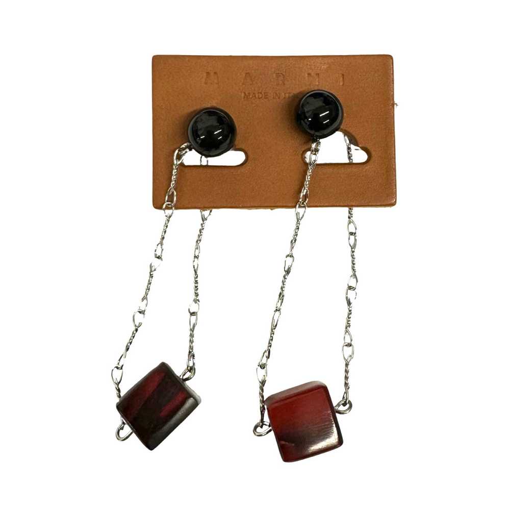 Marni Silver Chain Black Bead and Red Horn Earrin… - image 1