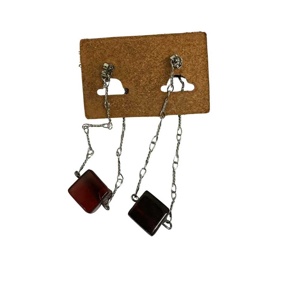 Marni Silver Chain Black Bead and Red Horn Earrin… - image 2