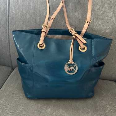 Blue patent leather Michael Kors tote