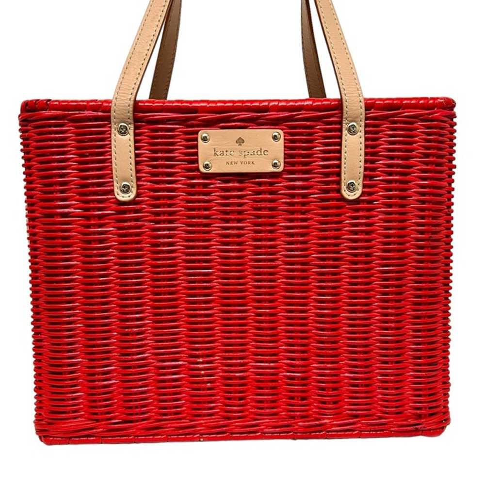 Kate Spade Wicker Basket Bag Orange Red - image 2