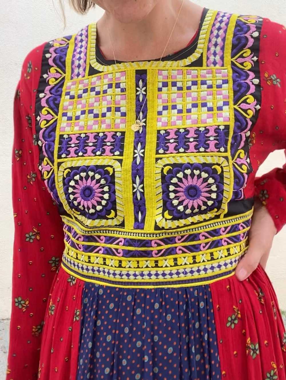 Vintage Embroidered Afghani Mixed Print Midi Dress - image 1