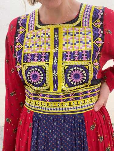 Vintage Embroidered Afghani Mixed Print Midi Dress - image 1