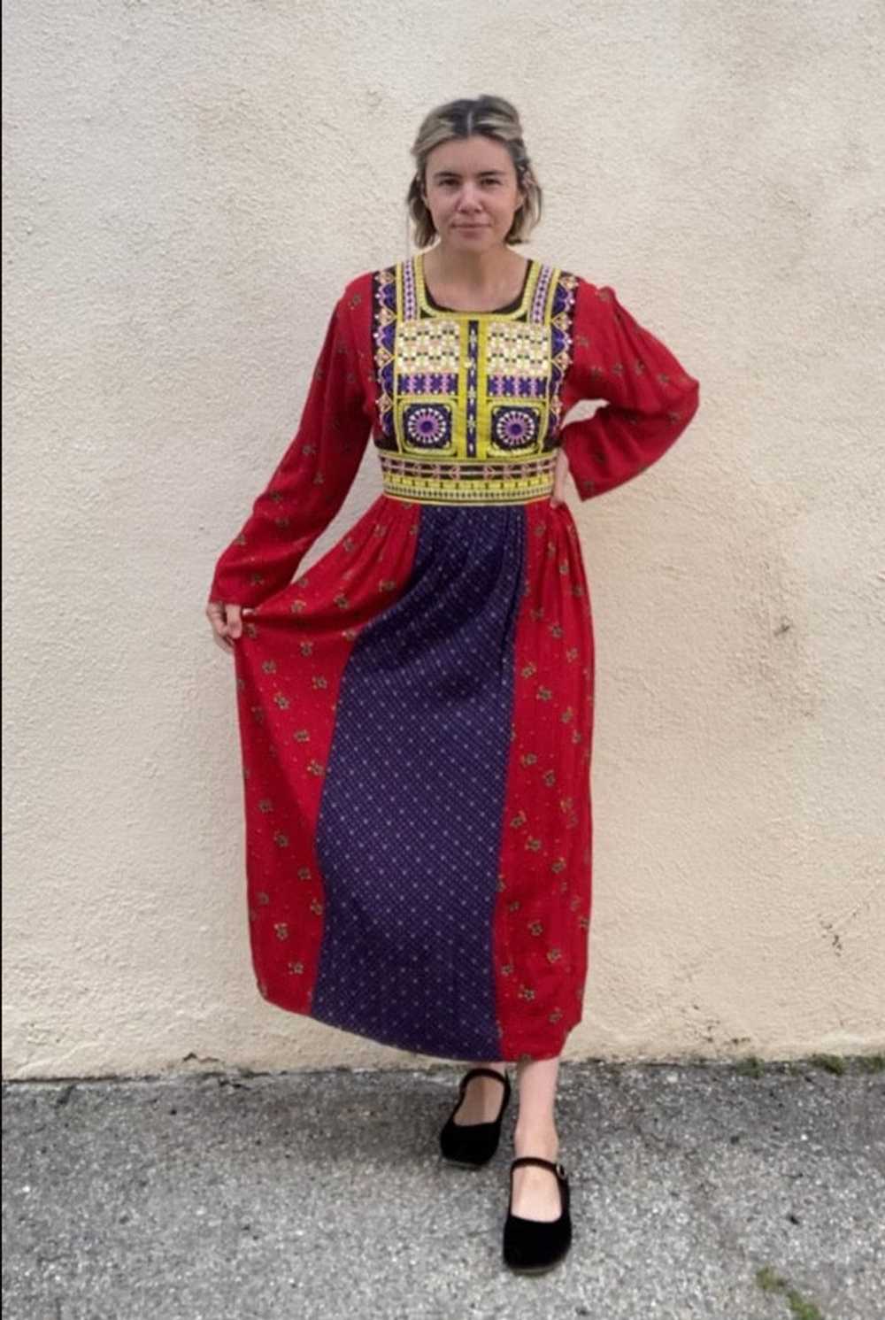 Vintage Embroidered Afghani Mixed Print Midi Dress - image 2