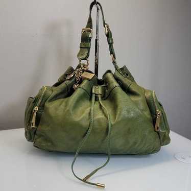 Juicy Couture Drawstring Hobo Bag Leather Green D… - image 1