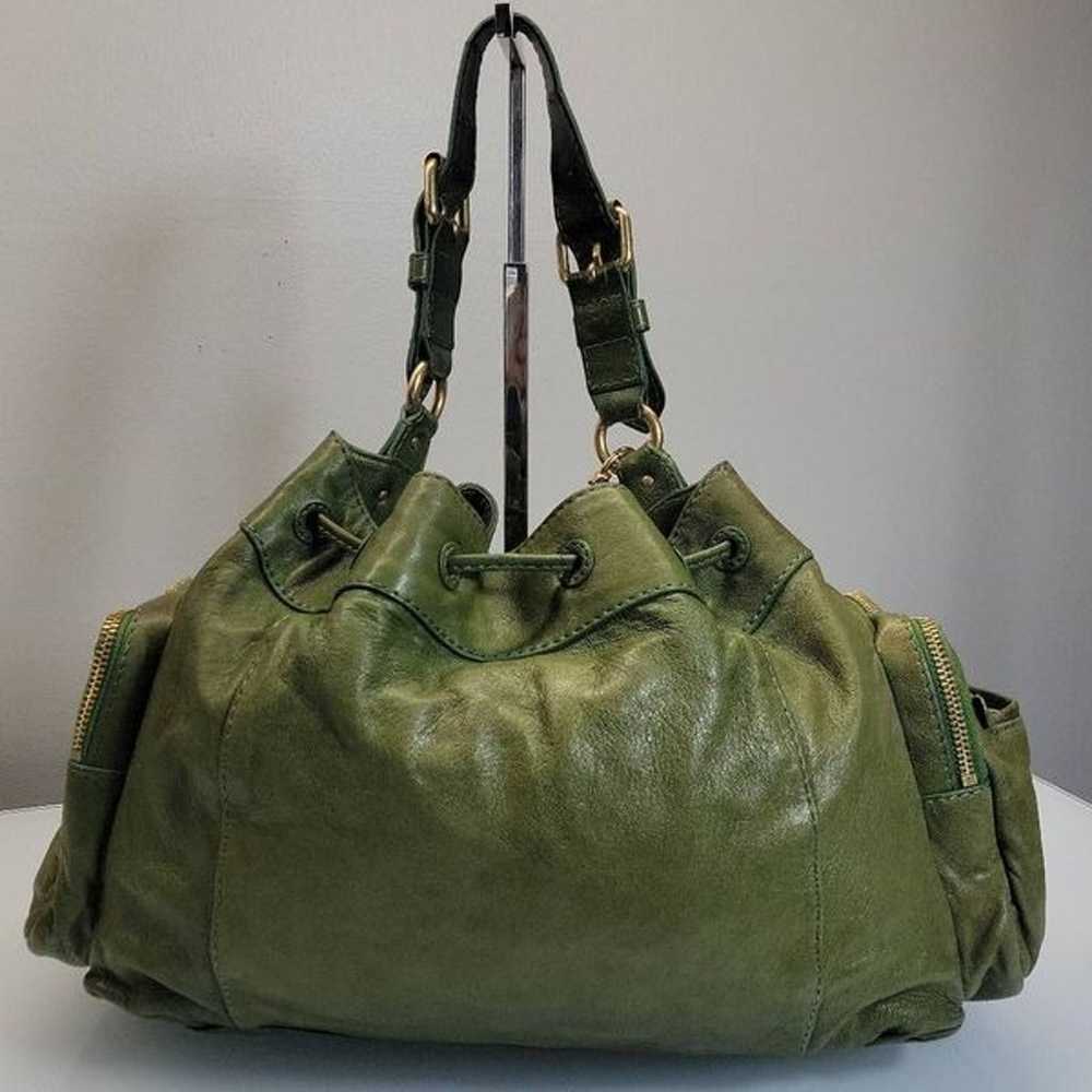 Juicy Couture Drawstring Hobo Bag Leather Green D… - image 4