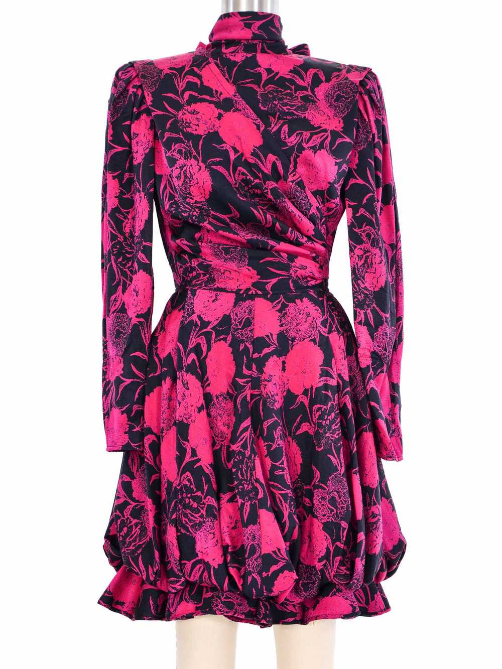 Ungaro Black And Fuschia Floral Cocktail Dress - image 1