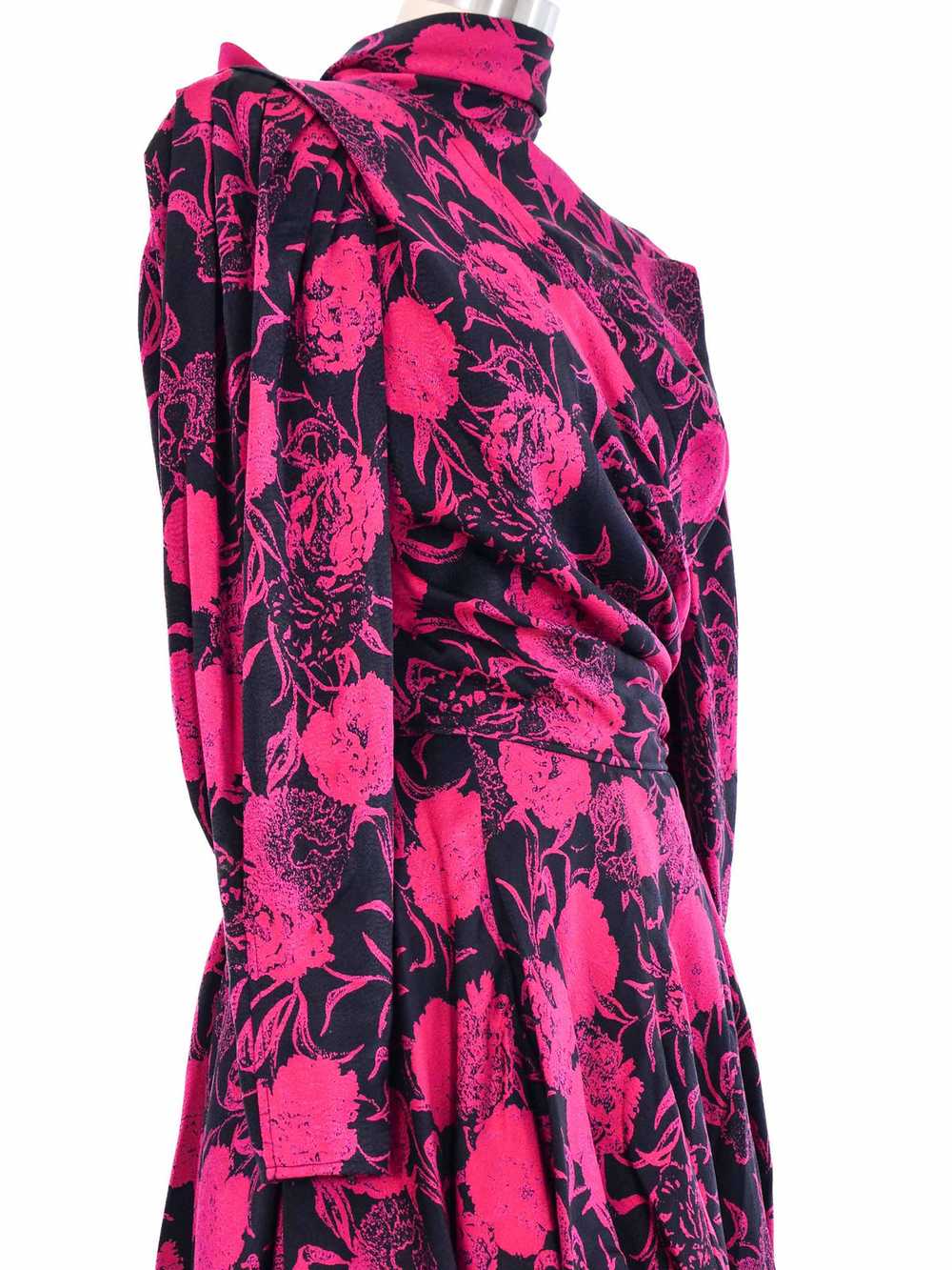 Ungaro Black And Fuschia Floral Cocktail Dress - image 2