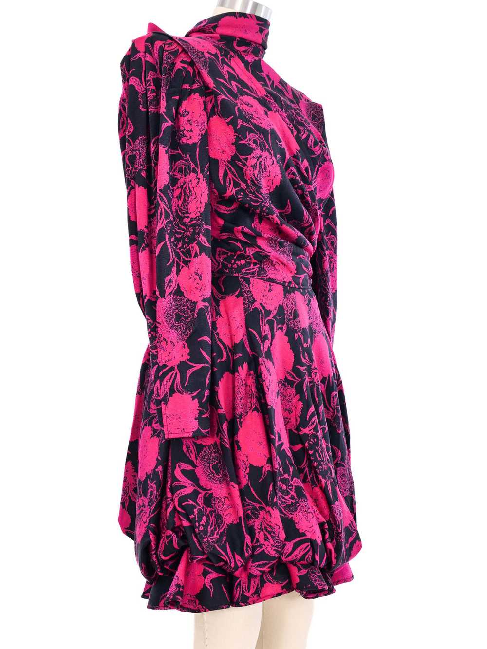 Ungaro Black And Fuschia Floral Cocktail Dress - image 3