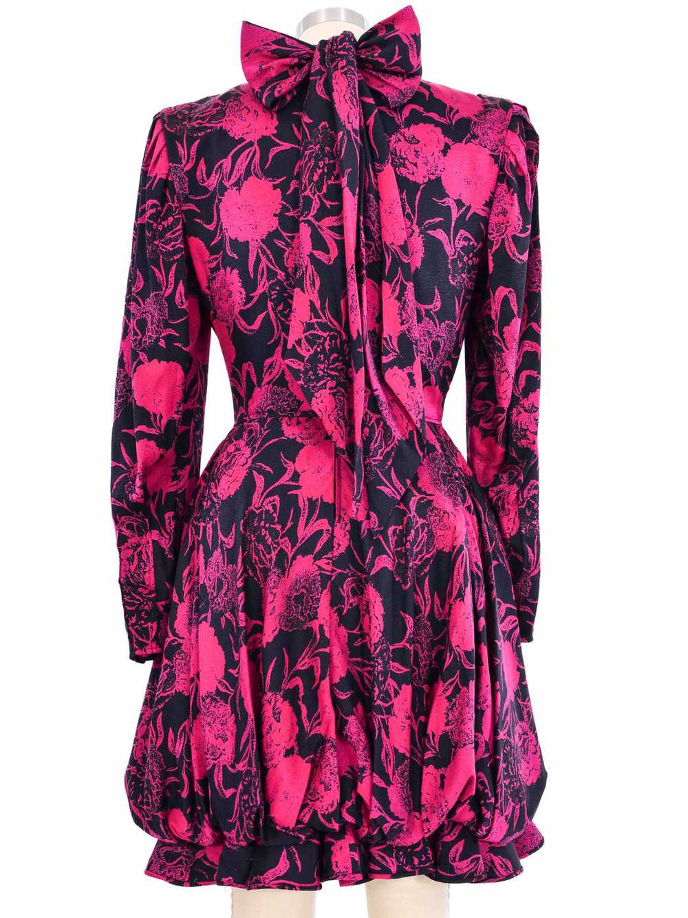 Ungaro Black And Fuschia Floral Cocktail Dress - image 4