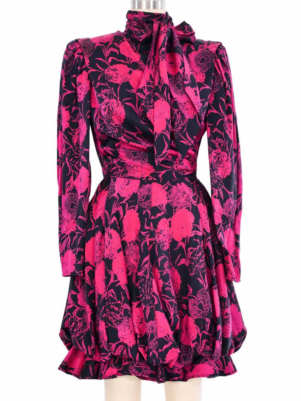 Ungaro Black And Fuschia Floral Cocktail Dress - image 5